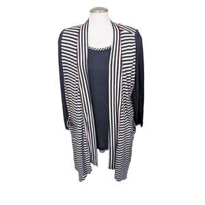 Parsley and Sage Womens 2 Piece Set Top L Open Vest XL Striped Black White Artsy